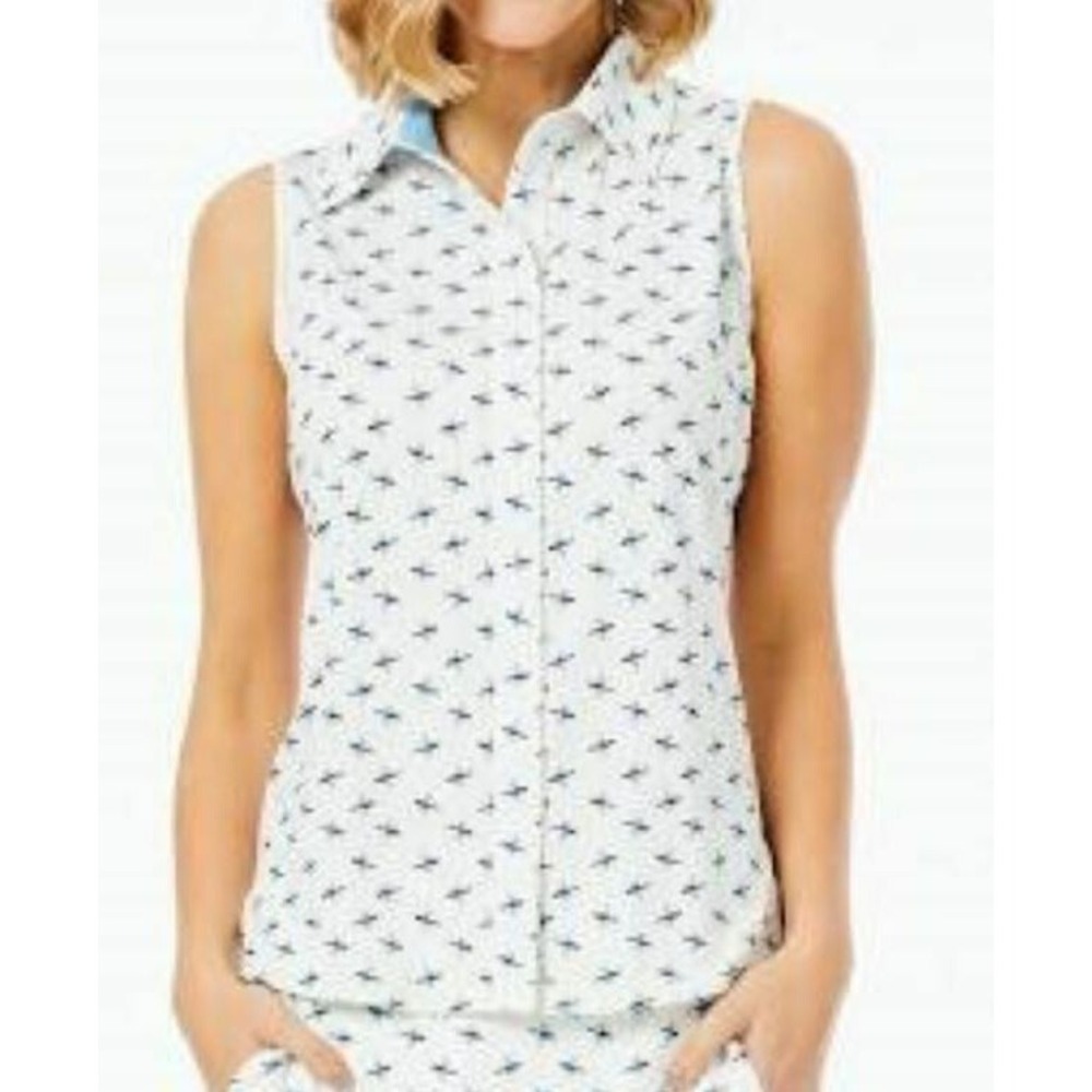 Belyn Key Womens Keystone Golf Polo Sleeveless Dragonfly White XXS TSL2001-DFY